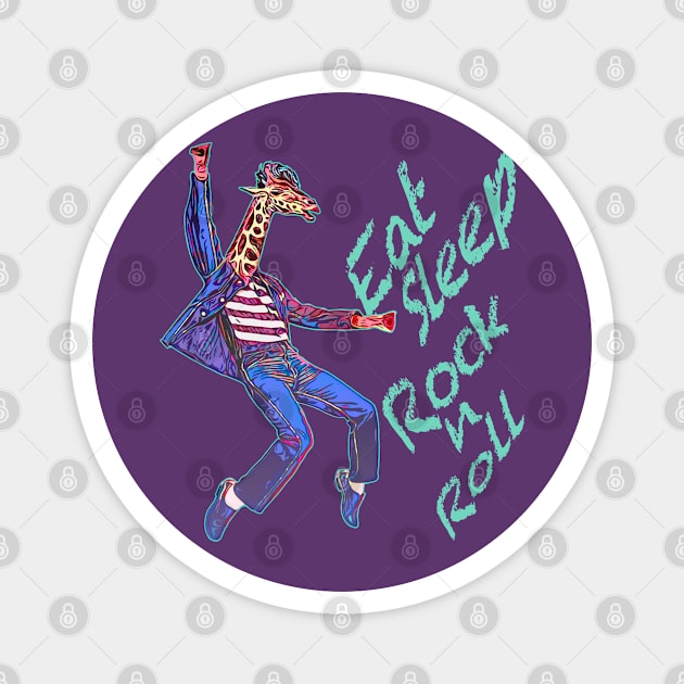 Rock and roll giraffe king Magnet by LastViewGallery